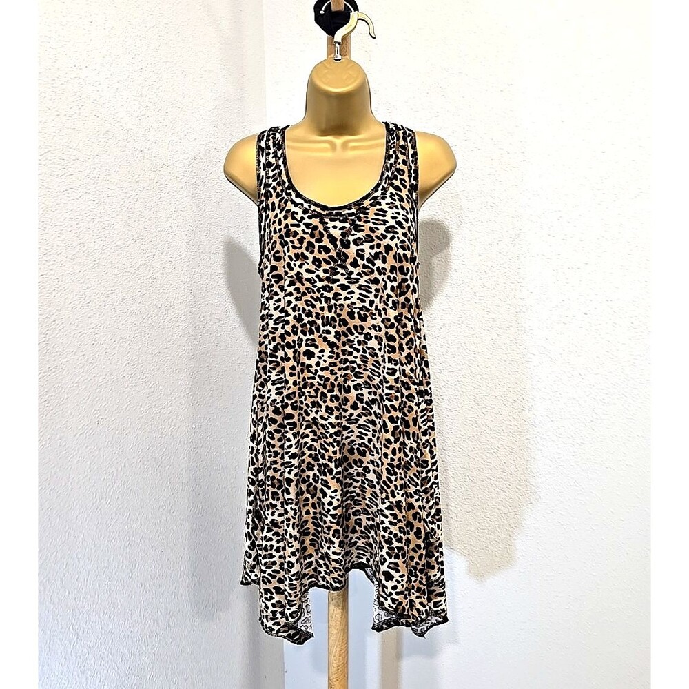 Isabella Rodriguez Leopard Tank Sun Dress Med Racerback Sporty Pockets Trapeze